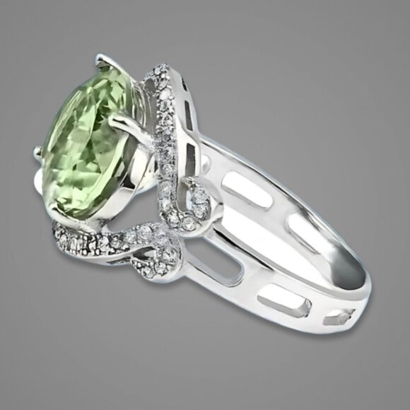 Amethyst Diamond Sapphire Ring Oval Cut 14K White Gold Sterling Silver W 7 NWT - Picture 3 of 17